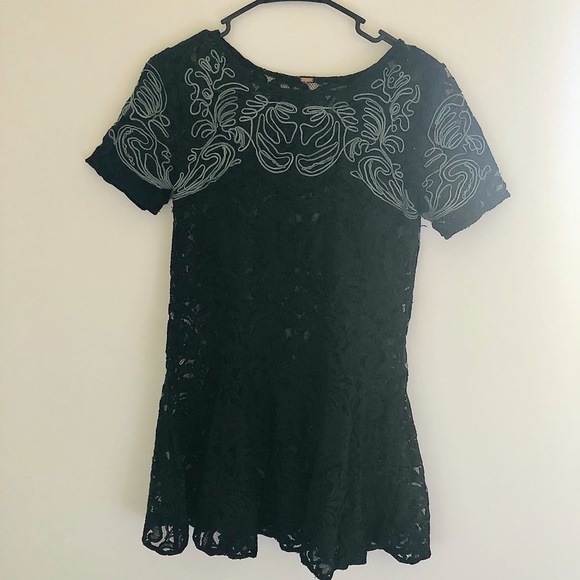 Free People Dreamer Black Floral Lace Sheer Jacquard Mini Dress - Picture 4 of 7